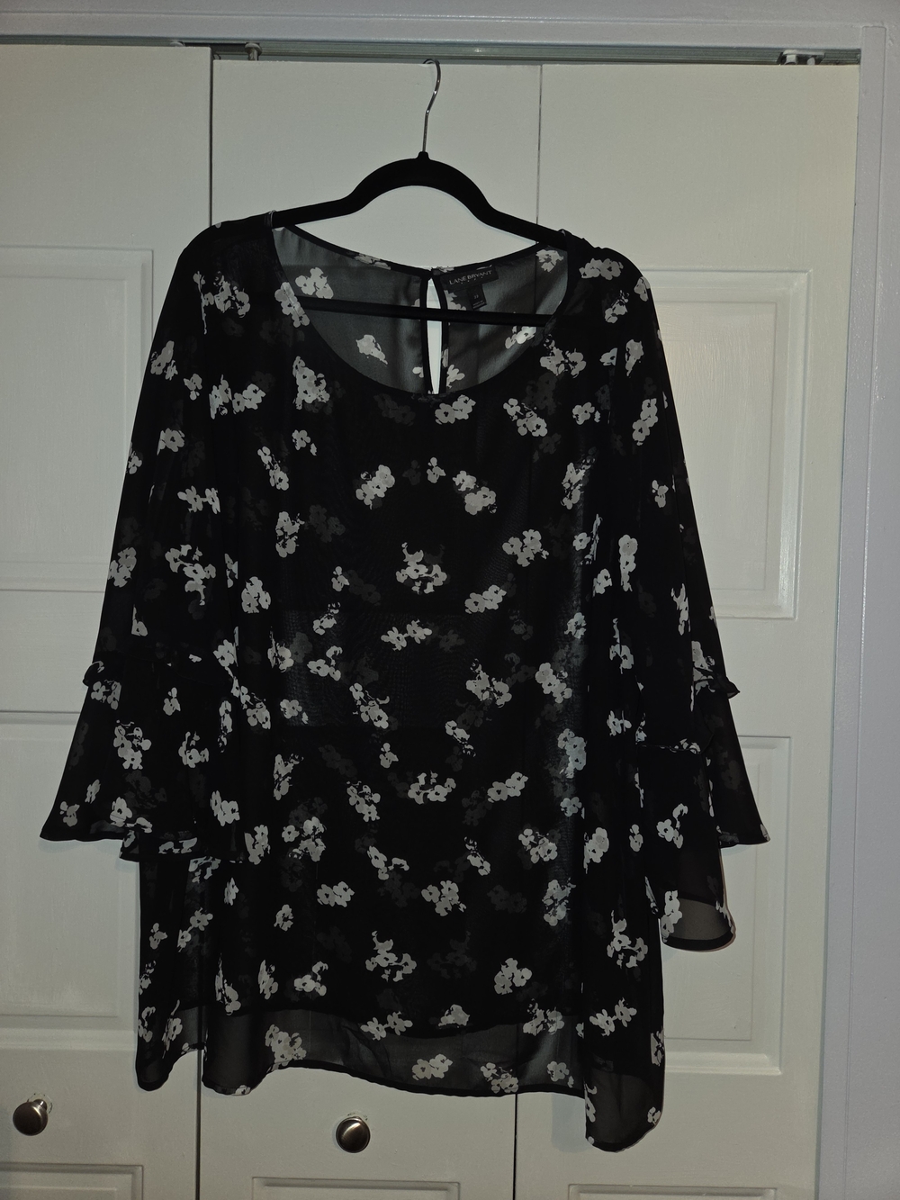 Lane Bryant Black and White Floral Bell-Sleeve Tunic